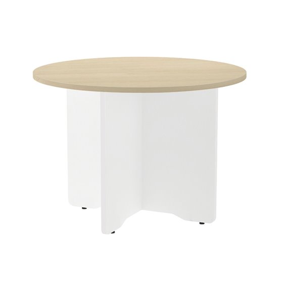 Mesa De Reunion Rocada Redonda 3005Aw01 Estructura Madera En Aspas Color Blanco Tablero Haya 100Cm Diametro