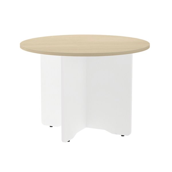 Mesa De Reunion Rocada Redonda 3005Aw01 Estructura Madera En Aspas Color Blanco Tablero Haya 100Cm Diametro