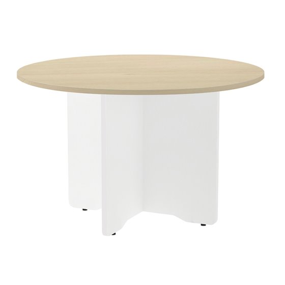 Mesa De Reunion Rocada Redonda 3006Aw01 Estructura Madera En Aspas Color Blanco Tablero Haya 120Cm Diametro
