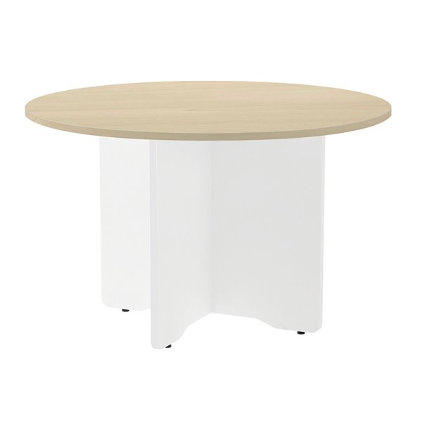 Mesa De Reunion Rocada Redonda 3006Aw01 Estructura Madera En Aspas Color Blanco Tablero Haya 120Cm Diametro