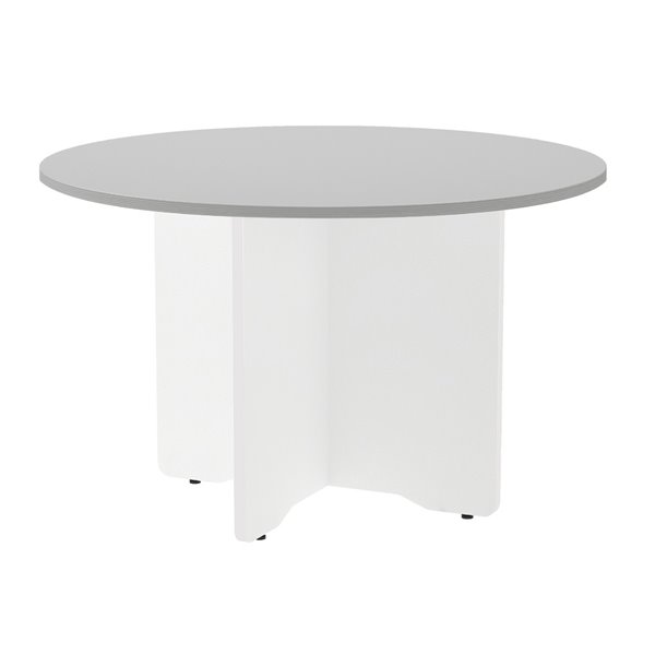 Mesa De Reunion Rocada Redonda 3006Aw02 Estructura Madera En Aspas Color Blanco Tablero Gris 120Cm Diametro