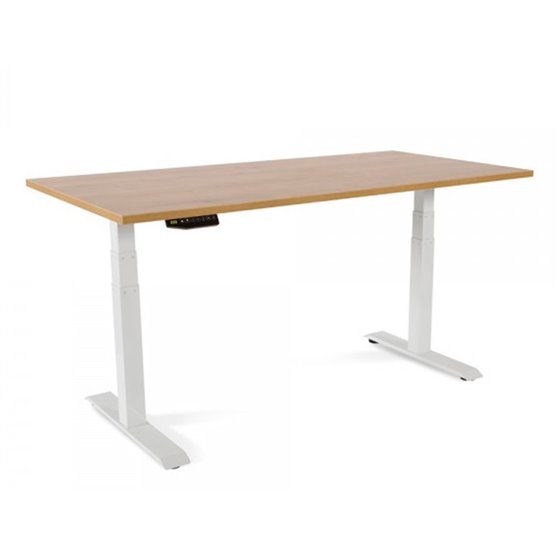 Mesa Rocada Regulable En Altura Electricamente Hasta 129 Cm Estructura De Acero Tablero 160 Cm Color Roble