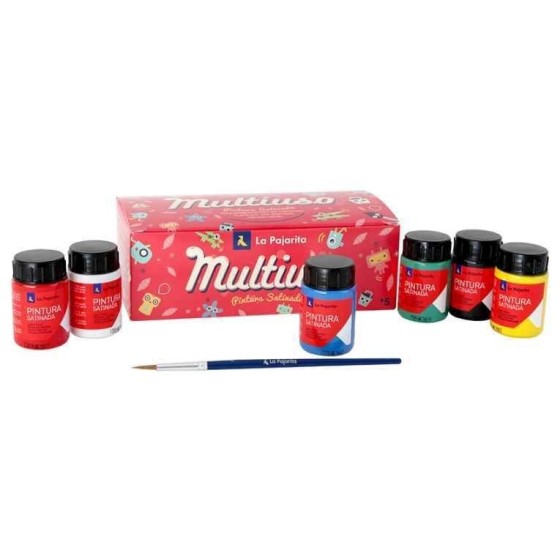 Pintura Satinada LA PAJARITA 35 ml. Set De 6 Colores y Pincel