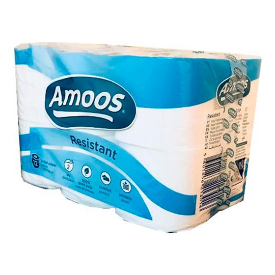 Papel Higienico Amoos 2 Capas 100 Mm Diametro X 87 Mm Alto Paquete De 12 Rollos