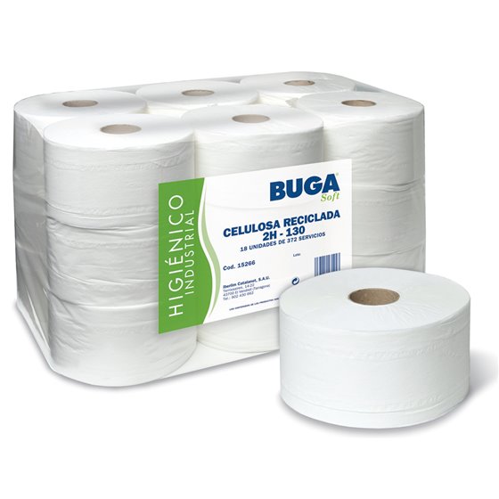 Papel Higienico Industrial Gofrado Buga Reciclado 2 Capas 130 M