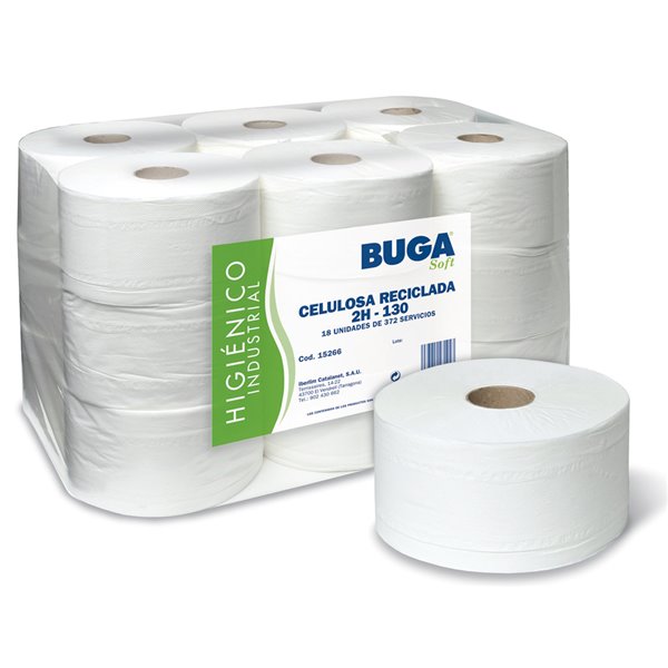 Papel Higienico Industrial Gofrado Buga Reciclado 2 Capas 130 M