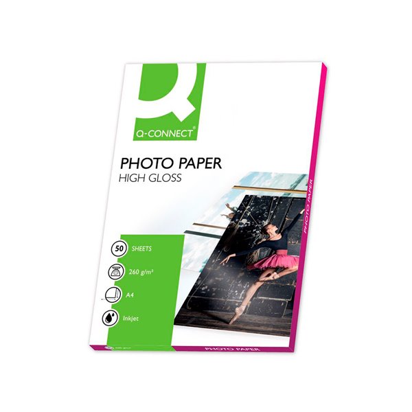 Papel Q-Connect Foto Glossy Din A4 Alta Calidad Digital Photo Para Ink-Jet Bolsa De 50 Hojas De 260 Gr