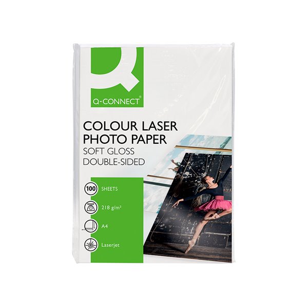 Papel Q-Connect Foto Glossy Din A4 Para Fotocopiadoras E Impresoras Laser Paquete De 100 Hojas De 218 Gr