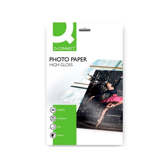 Papel Q-Connect Foto Glossy Kf02163 Din A4 Alta Calidad Digital Photo Para Ink-Jet Bolsa De 20 Hojas De 260 Gr
