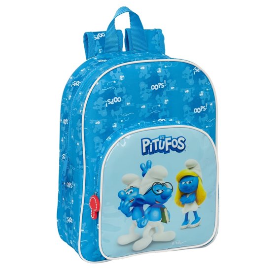 Mochila Infantil Adaptable A Carro Los Pitufos26 x 34 x 11 cm.
