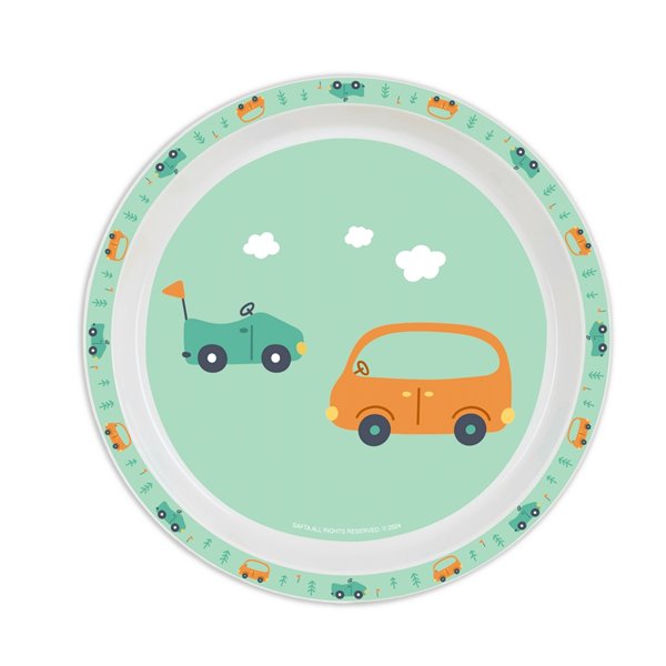 Set De Platos, Cubiertos Y Vaso Safta Preescolar "Coches"26 x 26 x 9 cm.
