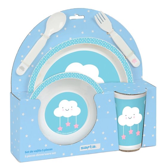Set De Platos, Cubiertos Y Vaso Safta Preescolar "Nube"26 x 26 x 9 cm.
