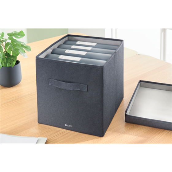Caja De Tela Para Almacenamiento Con Tapa Grande De Leitz, Paquete De 2 Gris Terciopelo