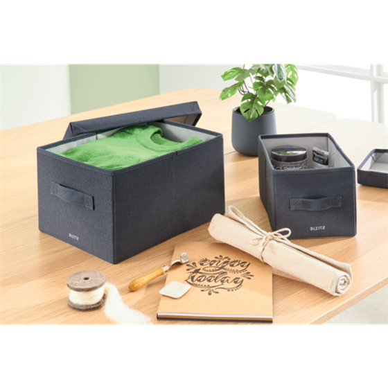 Caja De Tela Para Almacenamiento Con Tapa Mediana De Leitz, Paquete De 2 Gris Terciopelo