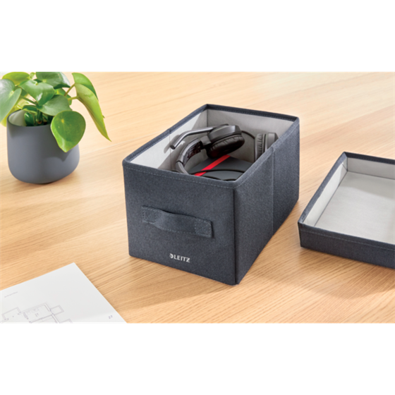 Caja De Tela Para Almacenamiento Con Tapa Pequeña De Leitz, Paquete De 2 Gris Terciopelo
