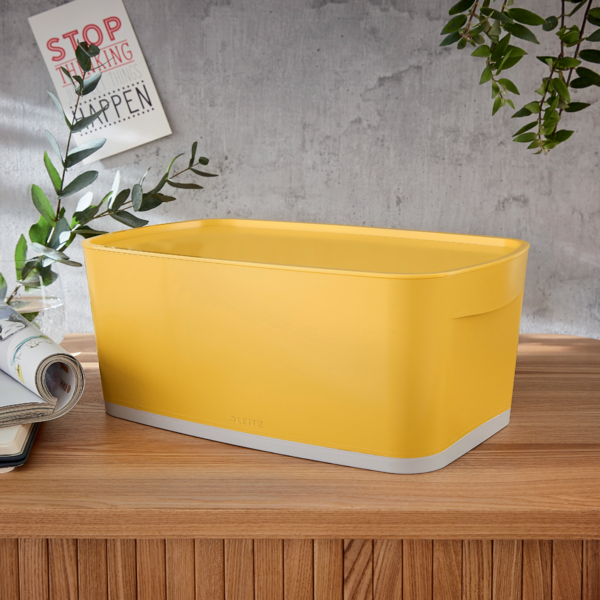 Leitz Mybox Cosy Pequeña Con Tapa, Caja De Almacenamiento Amarillo Cálido